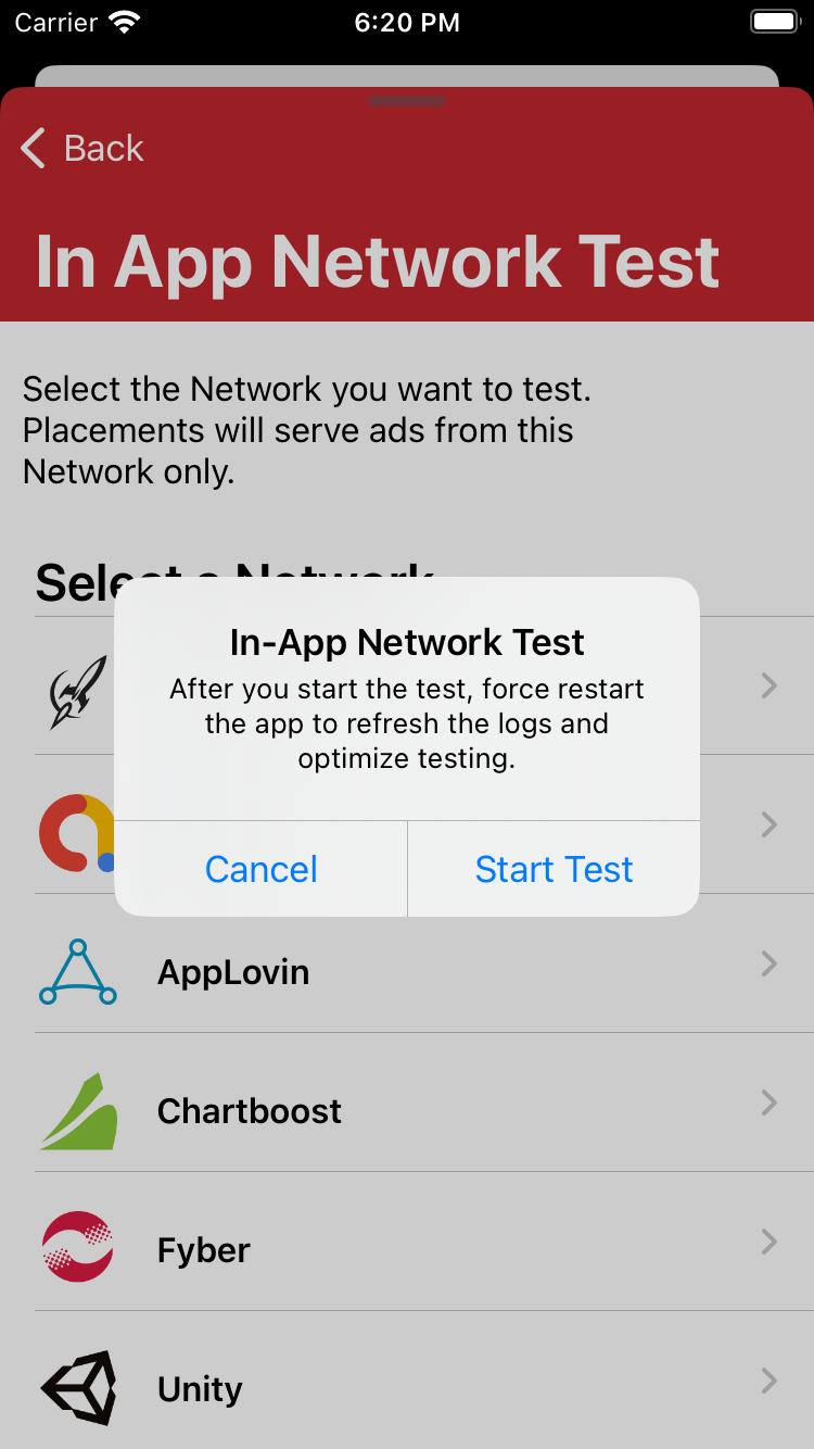 In-App Network Test
